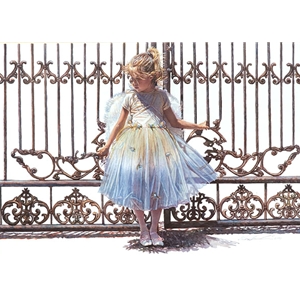 Hold Onto the Gate - little angel girl by figurative artist Steve Hanks