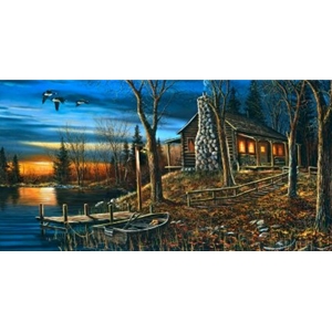 Complete Serenity - summer cabin at dawn on the lake by Jim Hansel