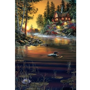 Garden Hideaway - loon with young by wilderness artist Jim Hansel
