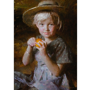 Tangerine - girl peeling fruit by artist Morgan Weistling