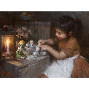 Sienna's Tea - child serving tea by nostalgia artist Morgan Weistling