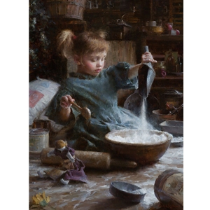Flour Child - little girl playing in kitchen by artist Morgan Weistling
