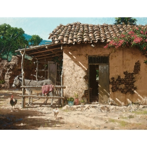 Down Mexico Way - stucco house and mule by artist George Hallmark