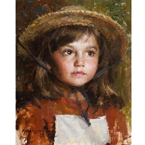 Straw Hat - portrait of young girl in her hat by artist Morgan Weistling