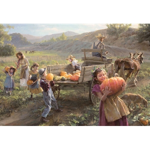 End of Harvest - gathering pumpkins by frontier artist Morgan Weistling