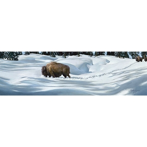 Breaking the Trail - bison in winter by artist Stephen Lyman