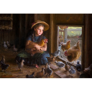 Olivia's Coop - sweet young girl and her chickens by childhood artist Morgan Weistling
