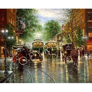 Busy Times downtown streets by artist Jack Terry