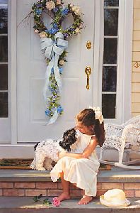 Welcome Home - Girl and Puppy by artist Jean Monti