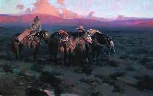 Spring Showers - Cowboys getting ready to ride by James Reynolds