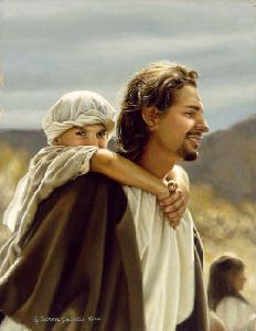 Hold on Tight - Jesus carrying little boy by Liz Lemon Swindle