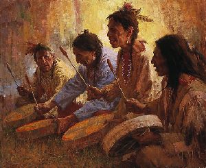 Four Sacred Drummers by western artist Howard Terpning