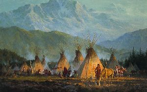 Crow Camp 1864 by western artist Howard Terpning