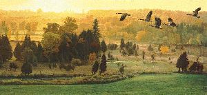 Out of the Valley - Canada Geese by Canadian landscape artist Brent Townsend