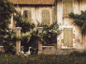 Nosey Neighbors - Geese in the French countryside by artist George Hallmark